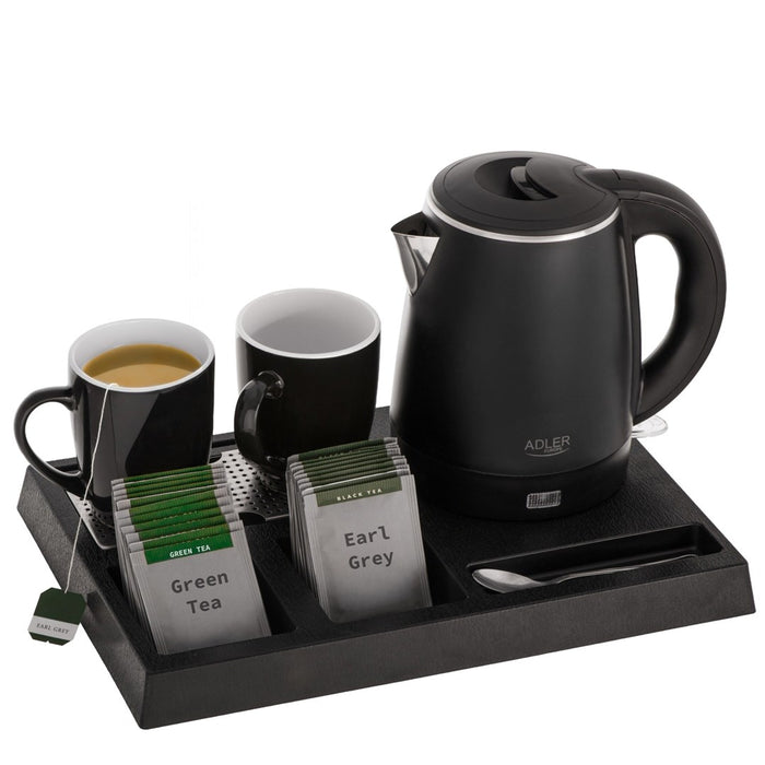 Adler AD 1387 Hotel kettle stainless steel 1 L + tray with cups black