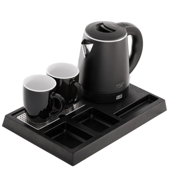 Adler AD 1387 Hotel kettle stainless steel 1 L + tray with cups black