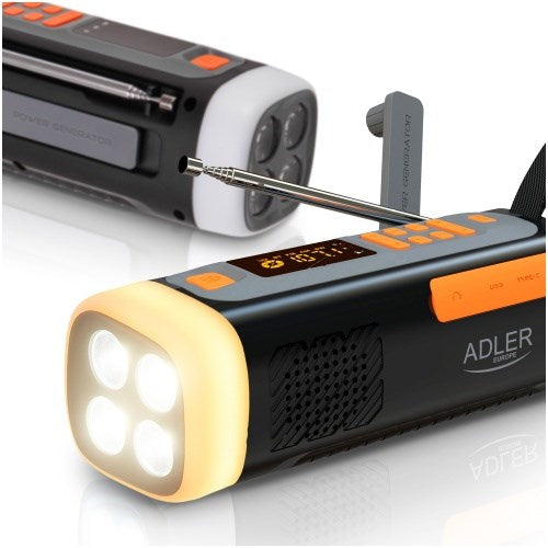 Adler AD 1920 Emergency radio Solar panel / Crank / Powerbank 4500 mAh Black