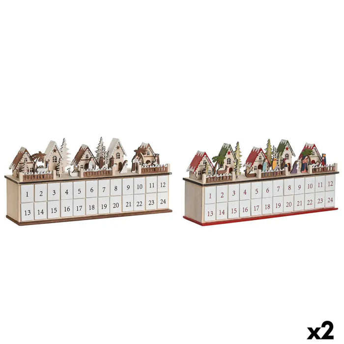 Advent Calendar DKD Home Decor Wood 45 x 11 x 23 cm (2 Units) - Декорация и Осветление<<<Дом Градина<<<BigBuy&&&Коледни