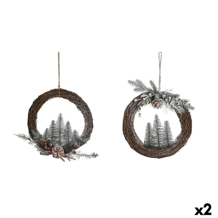 Advent wreathe DKD Home Decor Natural wicker Pineapple Snowfall 32 x 7 x 32 cm (2 Units) - Декорация и Осветление<<<Дом