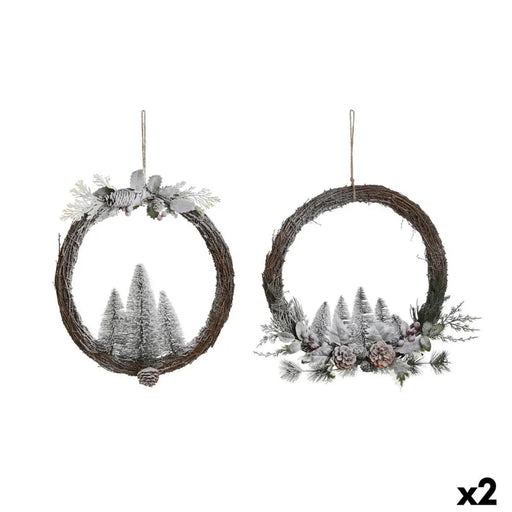 Advent wreathe DKD Home Decor Natural wicker Pineapple Snowfall 46 x 7 x 46 cm (2 Units) - Декорация и Осветление<<<Дом