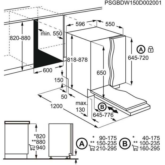 Built-in dishwasher AEG FSB53927Z, 14 sets, 600 W, mm, D