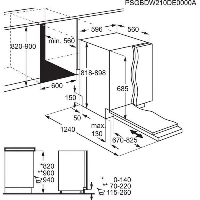 Built-in dishwasher AEG FSK94858P (ST)***, 14 place settings, 600 W, mm, C