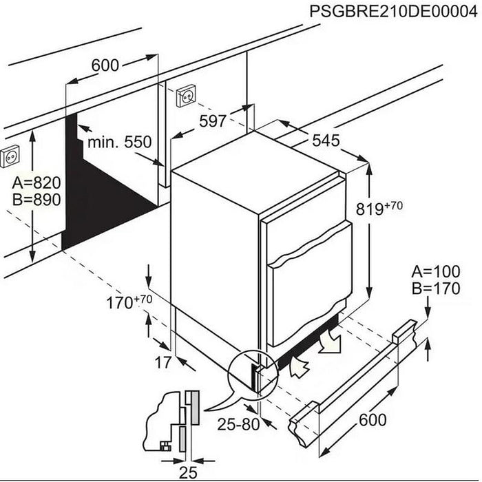 Under-counter refrigerator AEG OSF6I82EF, 111 l., 820 mm, Internal chamber 16.4 l.