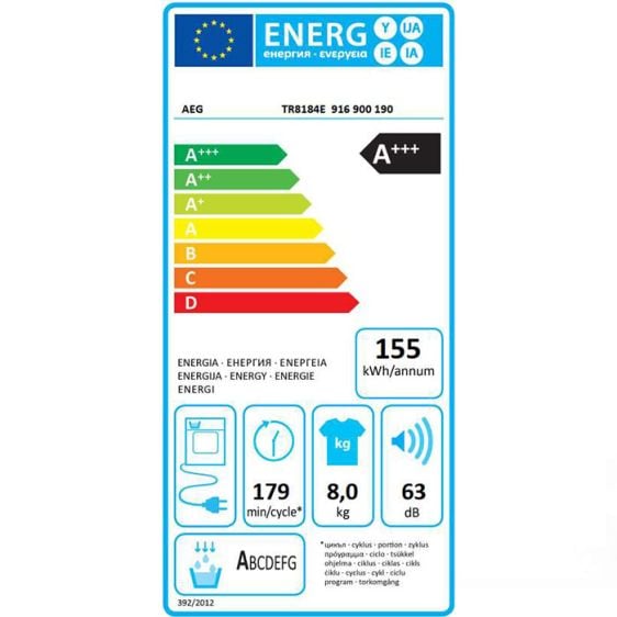 Tumble dryer AEG TR8184E, 8 kg, B
