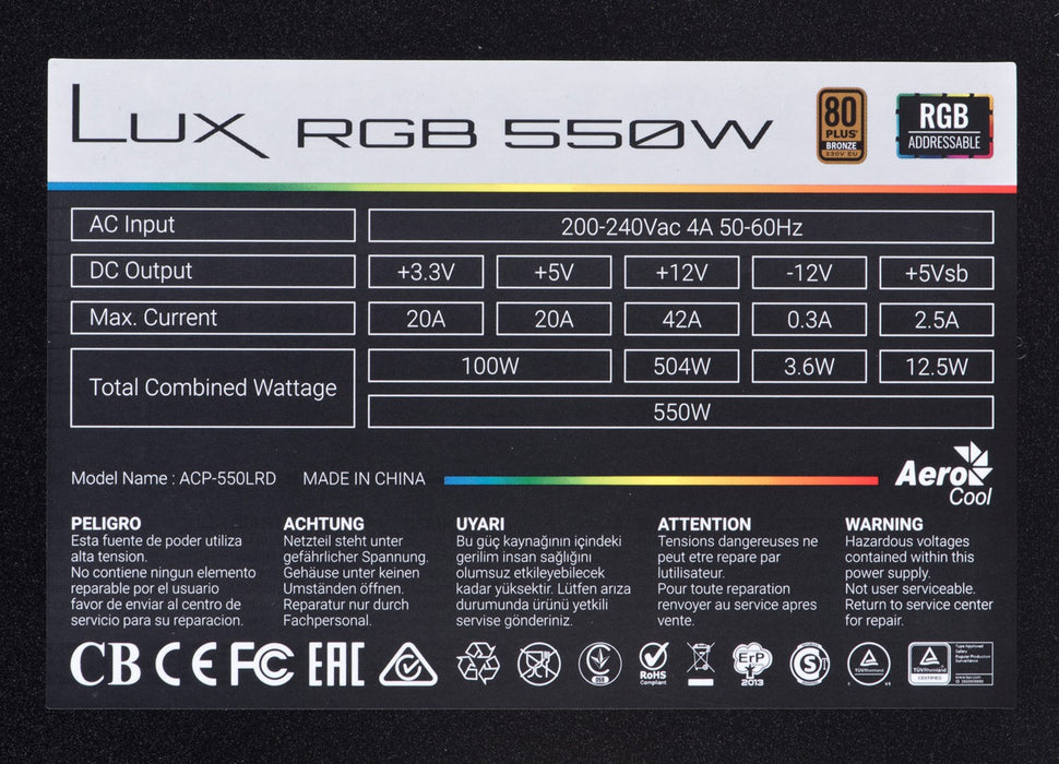 Power supply Aerocool Lux RGB 550M 550 W Black