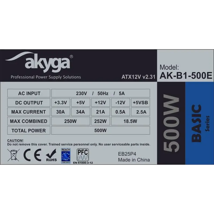 Akyga AK-B1-500E power supply unit 500 W 20 + 4 pin ATX ATX Grey - Cases power supplyZDL-OBU<<<Power supplies