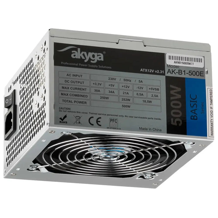 Akyga AK-B1-500E power supply unit 500 W 20 + 4 pin ATX ATX Grey - Cases power supplyZDL-OBU<<<Power supplies