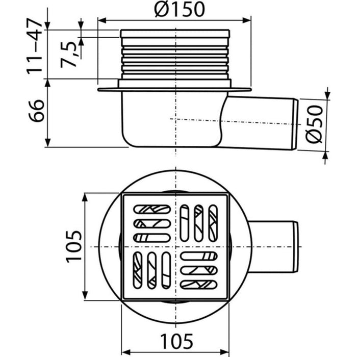 FLOOR SIPHON WITH WATER LOCK AND GRID 105