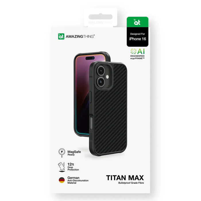 AmazingThing Titan Max Case with 1500D Aramid Fibers for iPhone 16 - Black - Cell phone cases and covers<<<HurtelXML