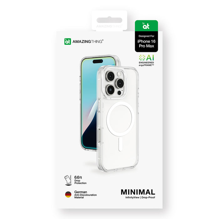 AmazingThing Minimal Mag Case with Magnetic Ring for iPhone 16 Pro Max - Transparent