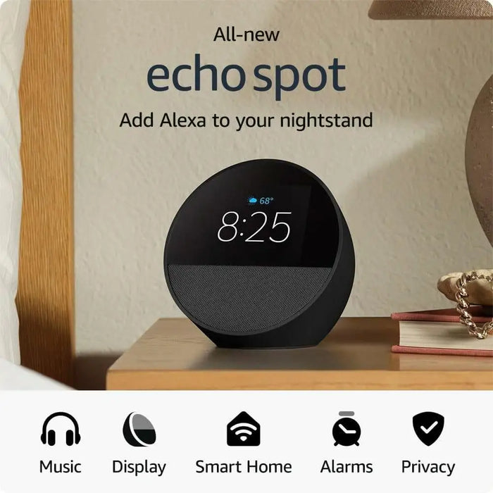 Amazon Echo Spot 2024 Smart Watch Alexa Assistant Black - Преносими тонколони<<<Електроника и