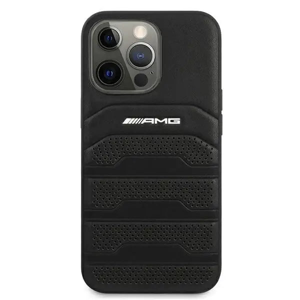 AMG AMHCP13XGSEBK iPhone 13 Pro Max 6,7’’ czarny/black hardcase Leather Debossed Lines - Cell phone cases
