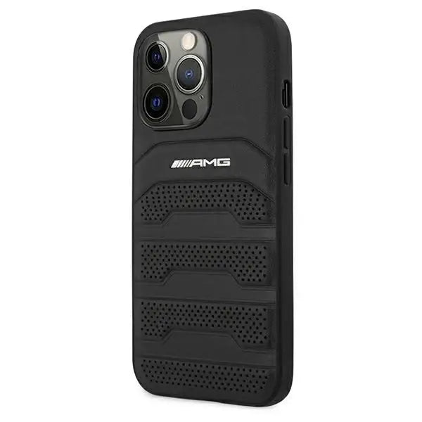 AMG AMHCP13XGSEBK iPhone 13 Pro Max 6,7’’ czarny/black hardcase Leather Debossed Lines - Cell phone cases