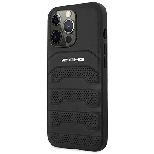 AMG AMHCP14LGSEBK iPhone 14 Pro 6.1 ’black / black hardcase Leather Debossed Lines - Cell phone cases