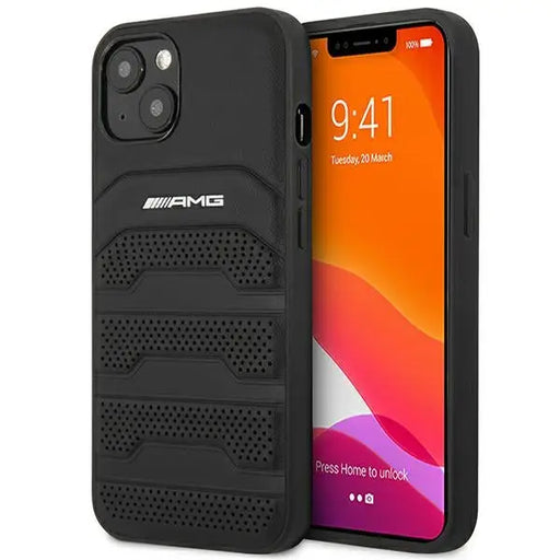 AMG AMHCP14MGSEBK iPhone 14 Plus 6,7 ’black / black hardcase Leather Debossed Lines - Cell phone cases