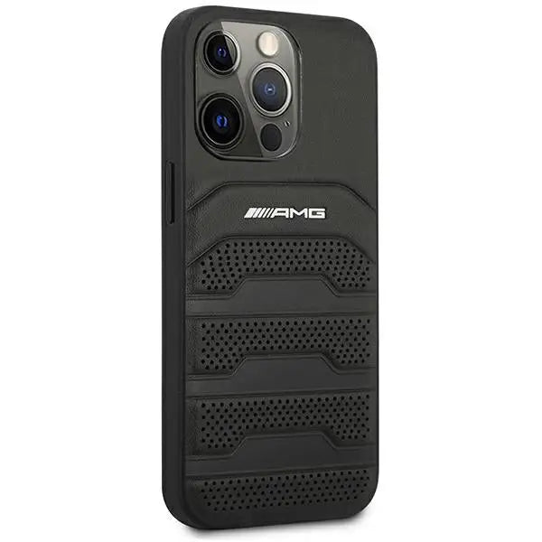 AMG AMHCP14XGSEBK iPhone 14 Pro Max 6,7 ’black / black hardcase Leather Debossed Lines - Cell phone cases