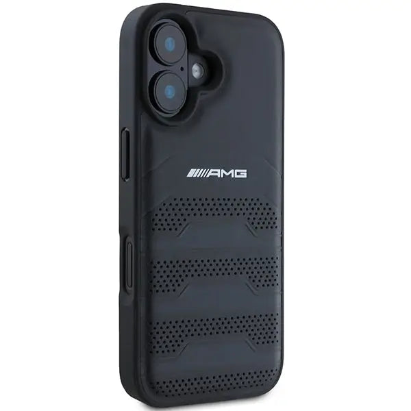 AMG Leather Debossed Lines Black Logo iPhone 16 Case - Black - Cell phone cases and covers<<<HurtelXML