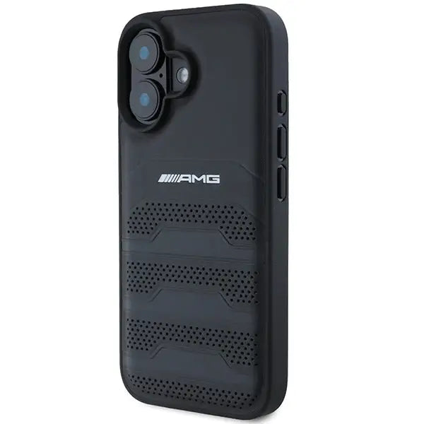 AMG Leather Debossed Lines Black Logo iPhone 16 Case - Black - Cell phone cases and covers<<<HurtelXML