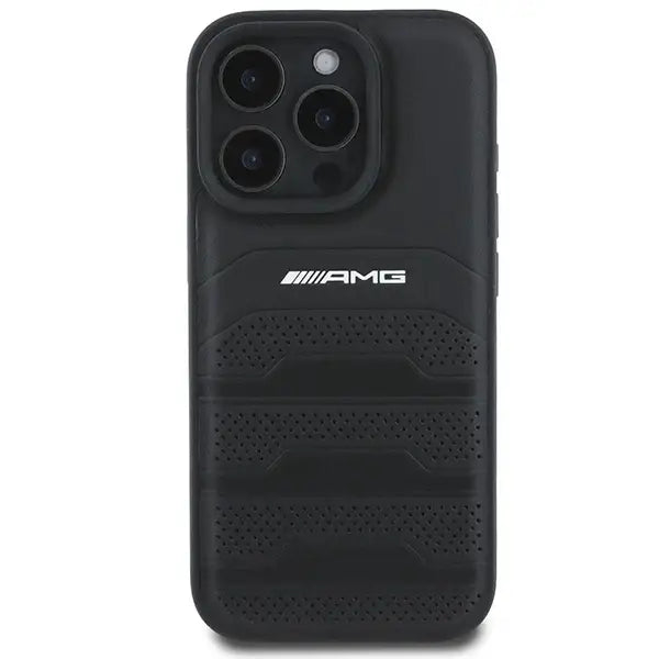 AMG Leather Debossed Lines Black Logo iPhone 16 Pro Case - Black - Cell phone cases and covers<<<HurtelXML