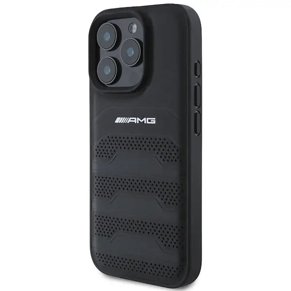 AMG Leather Debossed Lines Black Logo iPhone 16 Pro Max Case - Black - Cell phone cases and covers<<<HurtelXML