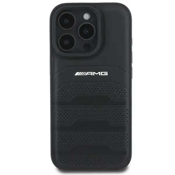 AMG Leather Debossed Lines Black Logo iPhone 16 Pro Max Case - Black - Cell phone cases and covers<<<HurtelXML