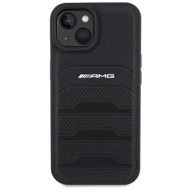 AMG Leather Debossed Lines case for iPhone 15 - black - Cell phone cases and covers<<<HurtelXML