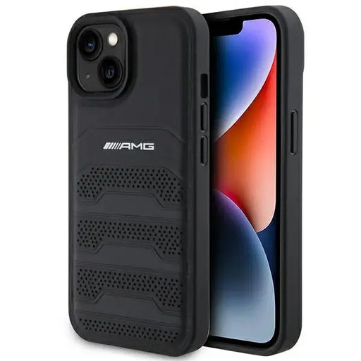 AMG Leather Debossed Lines case for iPhone 15 - black - Cell phone cases and covers<<<HurtelXML