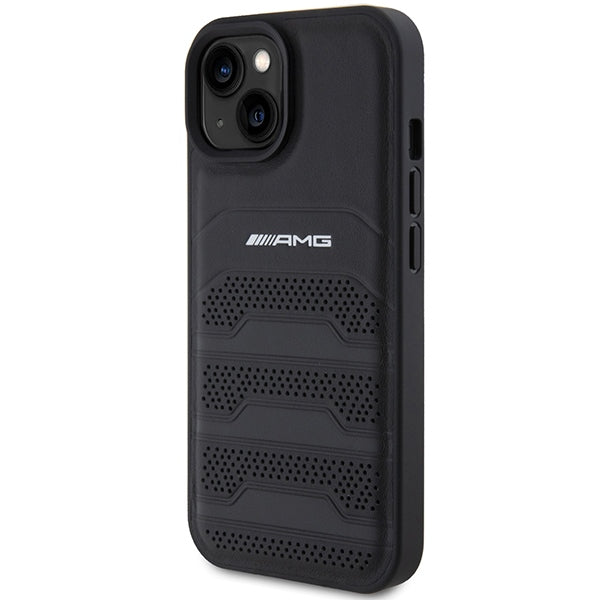 AMG Leather Debossed Lines case for iPhone 15 Plus - black - Cell phone cases and covers<<<HurtelXML