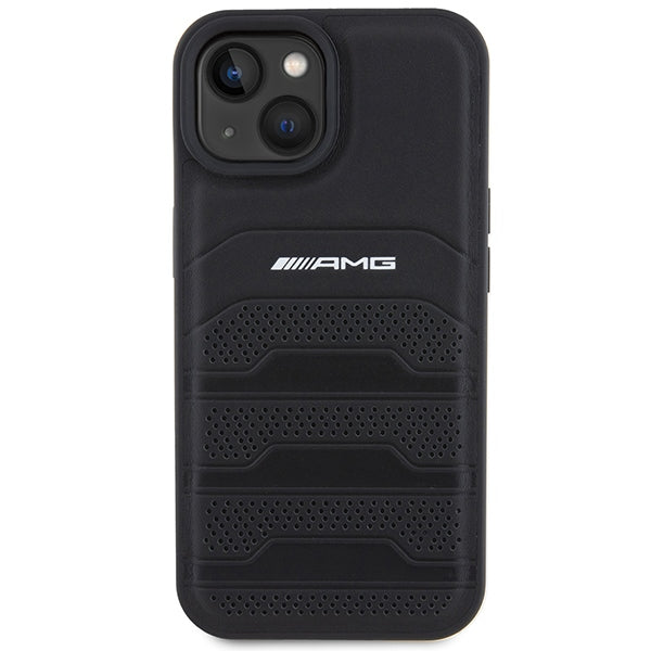 AMG Leather Debossed Lines case for iPhone 15 Plus - black - Cell phone cases and covers<<<HurtelXML