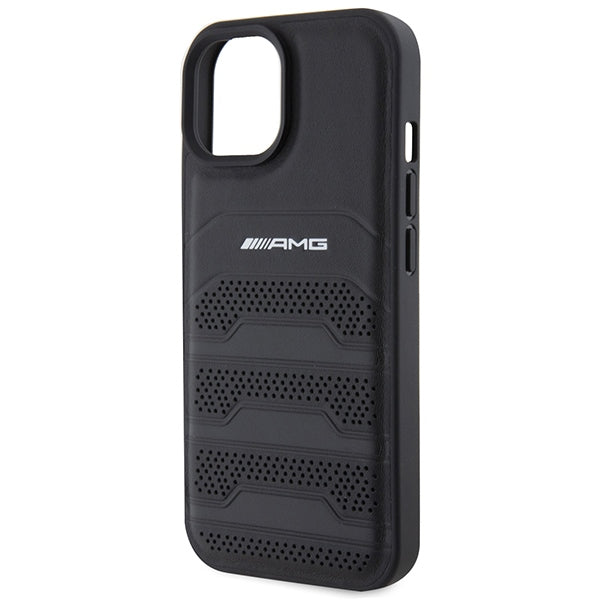 AMG Leather Debossed Lines case for iPhone 15 Plus - black - Cell phone cases and covers<<<HurtelXML