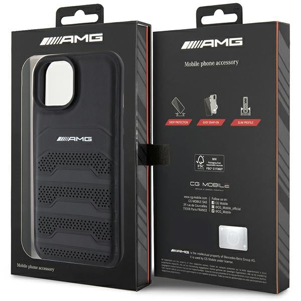 AMG Leather Debossed Lines case for iPhone 15 Plus - black - Cell phone cases and covers<<<HurtelXML