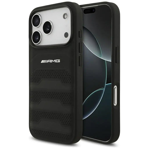 AMG Leather Debossed Lines Logo Case for iPhone 17 Pro - Black - Cell phone cases and covers<<<HurtelXML