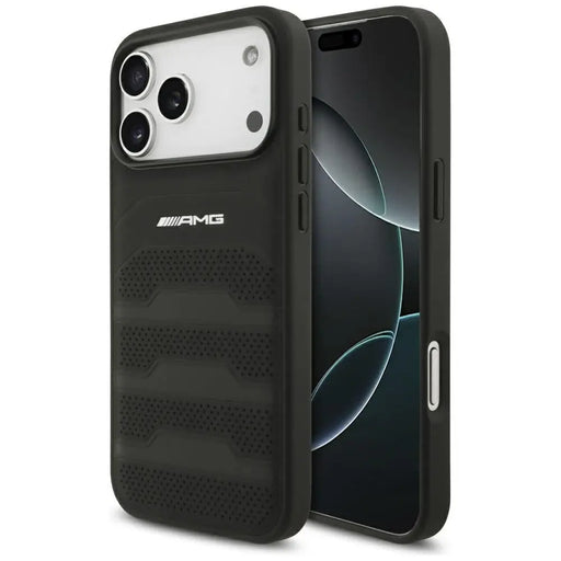 AMG Leather Debossed Lines Logo Case for iPhone 17 Pro Max - Black - Cell phone cases and covers<<<HurtelXML
