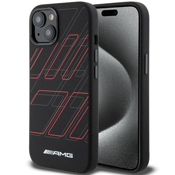 AMG Silicone Large Rhombuses Pattern MagSafe Case for iPhone 15 Plus / 14 Plus - Black - Cell phone cases