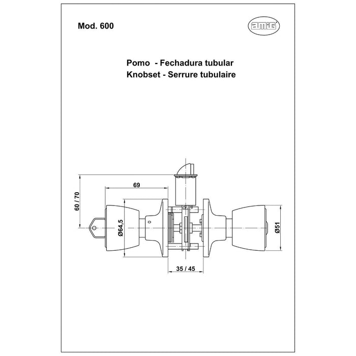 LOCK 600 ENTRANCE BRASS GLOSS DIN