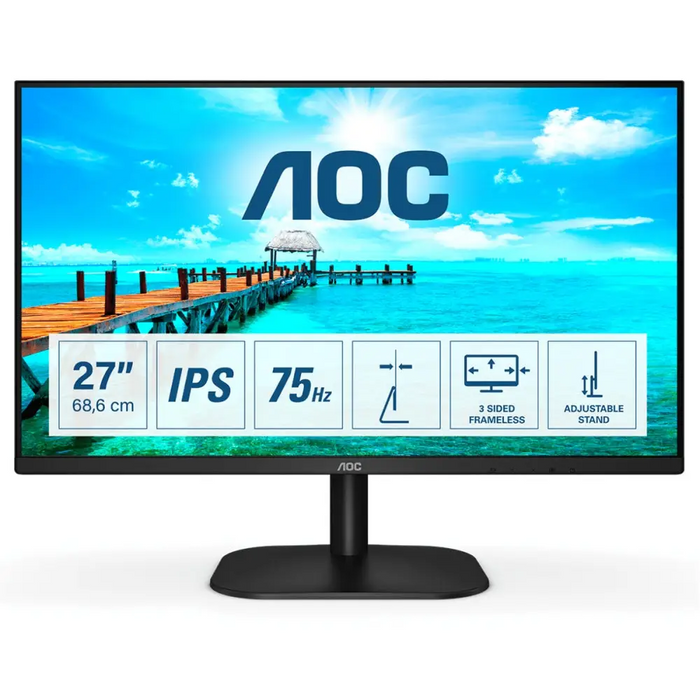 AOC 27B2DA 27inch IPS FHD 1920x1080 16:9 250nits 75Hz 1000:1 4ms HDMI1.4 VGA DVI Headphone out Black Cable included