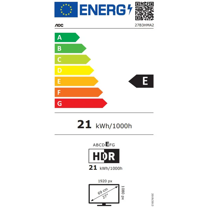 AOC 27B3HMA2 27’’ VA WLED 1920x1080@100Hz 4ms GtG 1ms MPRT 250cd m/2 3000:1 20M:1 DCR Adaptive Sync FlickerFree Low