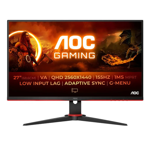AOC Q27G2E/BK 27’’ VA WLED 2560x1440@155Hz 4ms GtG 1ms MPRT 250cd/m2 3000:1 DCR 80M:1 Adaptive Sync FlickerFree Low