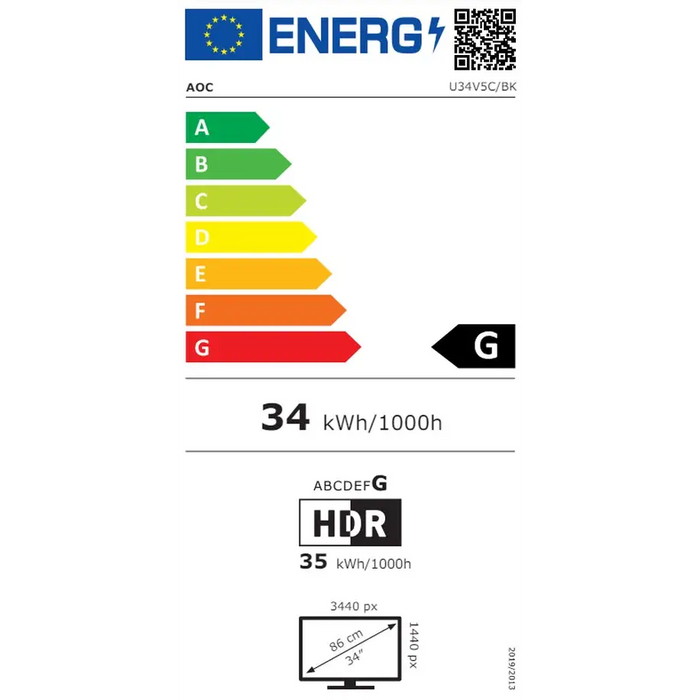 AOC U34V5C/BK 34’’ VA WLED 3440x1440@100Hz 4ms GtG 1ms MPRT 300cd m/2 4000:1 20M:1 DCR Adaptive Sync FlickerFree Low