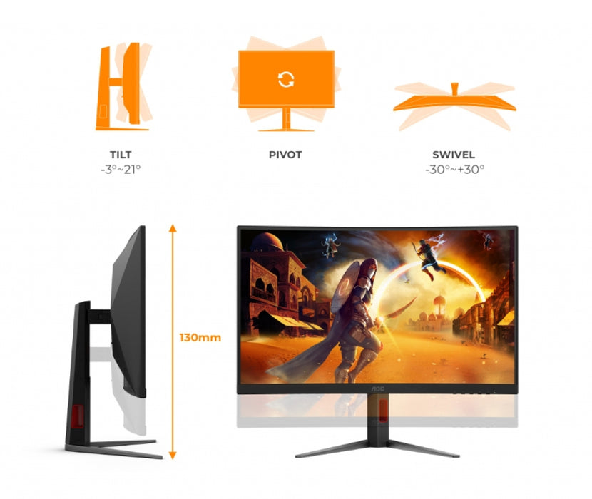 Monitor AOC C27G4Z2, 27" Curved 1500R, Fast VA, WLED, 1920x1080@260Hz (OC, Native 240Hz), 1ms GtG, 0