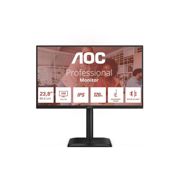 AOC 24E4U, 23.8" IPS WLED, 1920x1080@120Hz, 4ms GtG, 300cd m/2, 1500:1, 20M:1 DCR, Adaptive Sync, FlickerFree, Anti Blue Light, 2Wx2, Tilt, Height Adjust, Pivot, Swivel, D-SUB, HDMI, DP, USB Hub