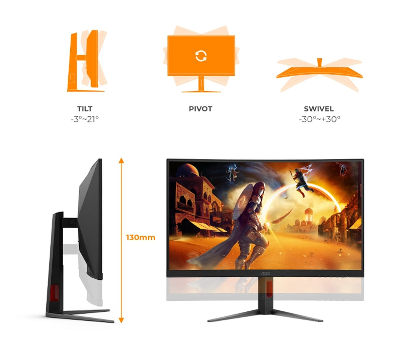 AOC C27G4Z2, 27" Curved 1500R, Fast VA, WLED, 1920x1080@260Hz (OC, Native 240Hz), 1ms GtG, 0.3ms MPRT, 300cd m/2, 3000:1, Adaptive Sync, FlickerFree, Low Blue Mode, Tilt, Height Adjust, Swivel, 2xHDMI, DP