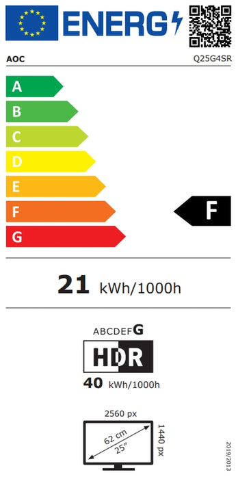 AOC Q25G4SR, 24.5" IPS WLED, 2560x1440@300Hz, 1ms GtG, 0.3ms MPRT, 400cd m/2, 1000:1, 80M:1, Adaptive Sync, FlickerFree, Low Blue Light, 2Wx2, Tilt, Height Adjust, Pivot, Swivel, 2xHDMI, DP