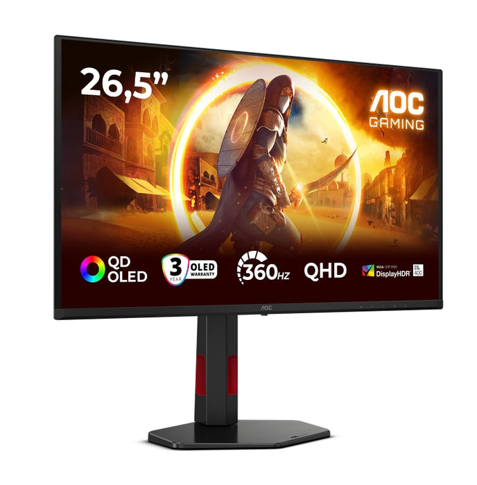 AOC Q27G4SDR, 26.5" QD-OLED, 2560x1440@360Hz, 0.03ms GtG, 1000cd m/2, 1.5M:1, Adaptive Sync, FlickerFree, Low Blue Light, Tilt, Height Adjust, Pivot, Swivel, 2xHDMI, DP, USB hub