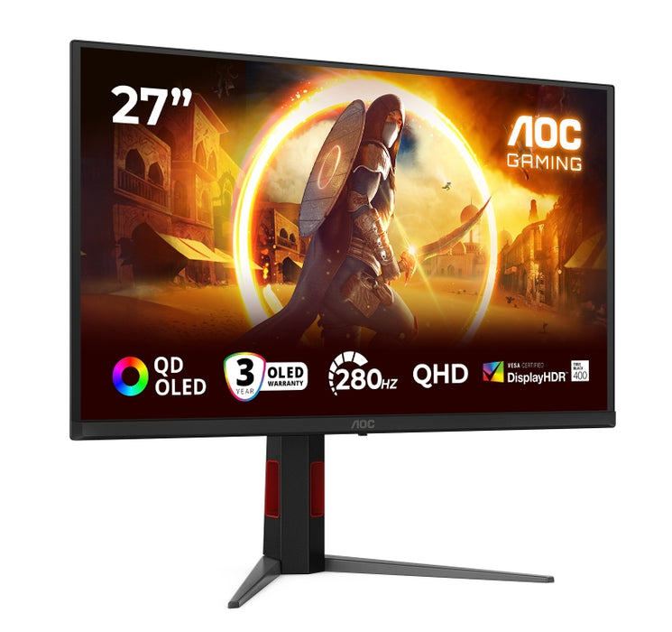 AOC Q27G4ZD, 27" QD-OLED, 2560x1440@280Hz, 0.03ms GtG, 1.5M:1, 1000cd m/2, Adaptive Sync, FlickerFree, Anti Blue Light, Tilt, Height Adjust, Pivot, Swivel, 2xHDMI, DP, USB hub