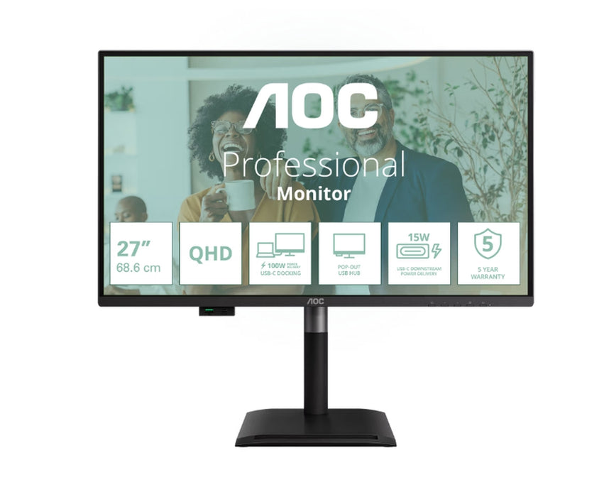 AOC Q27P4CV, 27" IPS WLED, 2560x1440@120Hz, 4ms GtG, 350cd m/2, 1500:1, 50M:1 DCR, Adaptive Sync, FlickerFree, Anti-Blue Light, 2Wx2, Tilt, Height Adjust, Pivot, Swivel, HDMI, DP, USB hub, RJ45