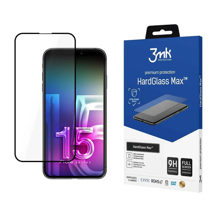 Apple iPhone 15 - 3mk HardGlass Max™ - Cell phone tempered glass<<<HurtelXML