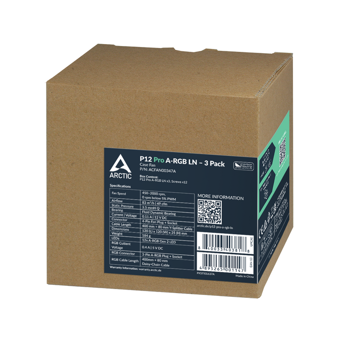 ARCTIC P12 Pro A-RGB LN 120mm PWM 3-Pack Fan Kit